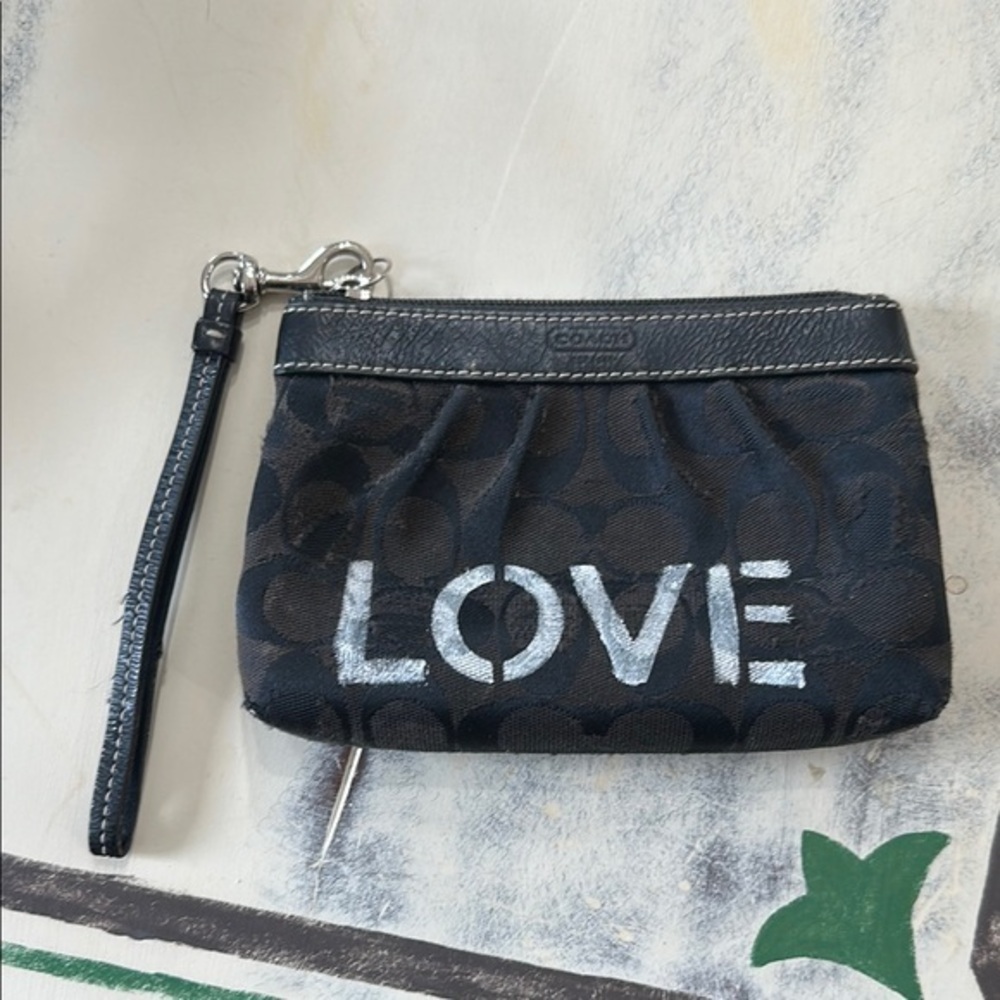 Coach Black Wristlet with Silver LOVE Print, upstyled
